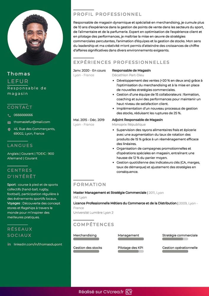 CV Responsable de Magasin : Exemple à Télécharger | CVcrea