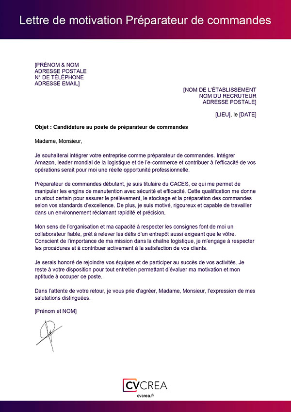 lettre de motivation preparateur de commandes