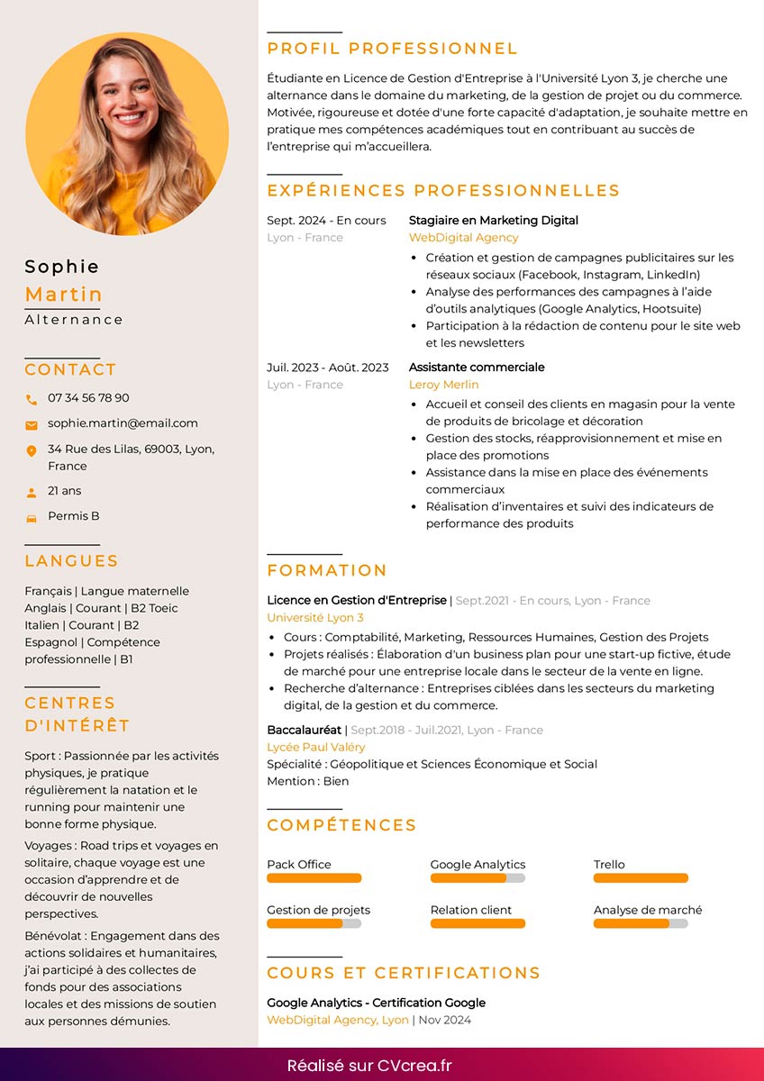 modèle cv alternance