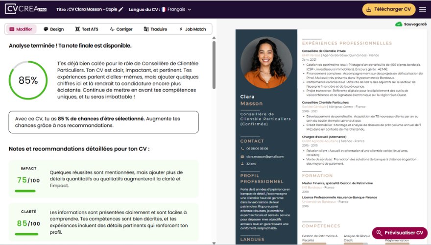 CV ATS de CVcrea : score et recommandations personnalisés