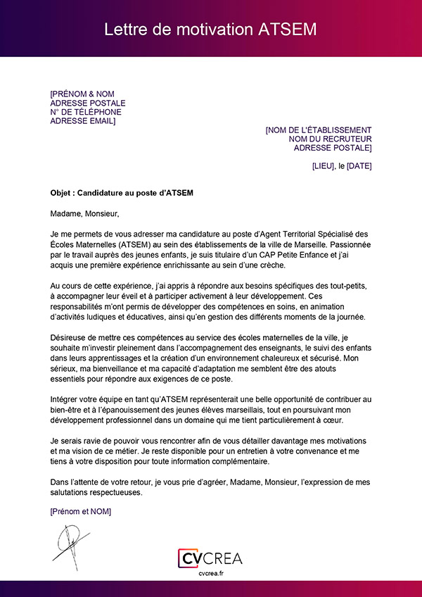 lettre de motivation atsem