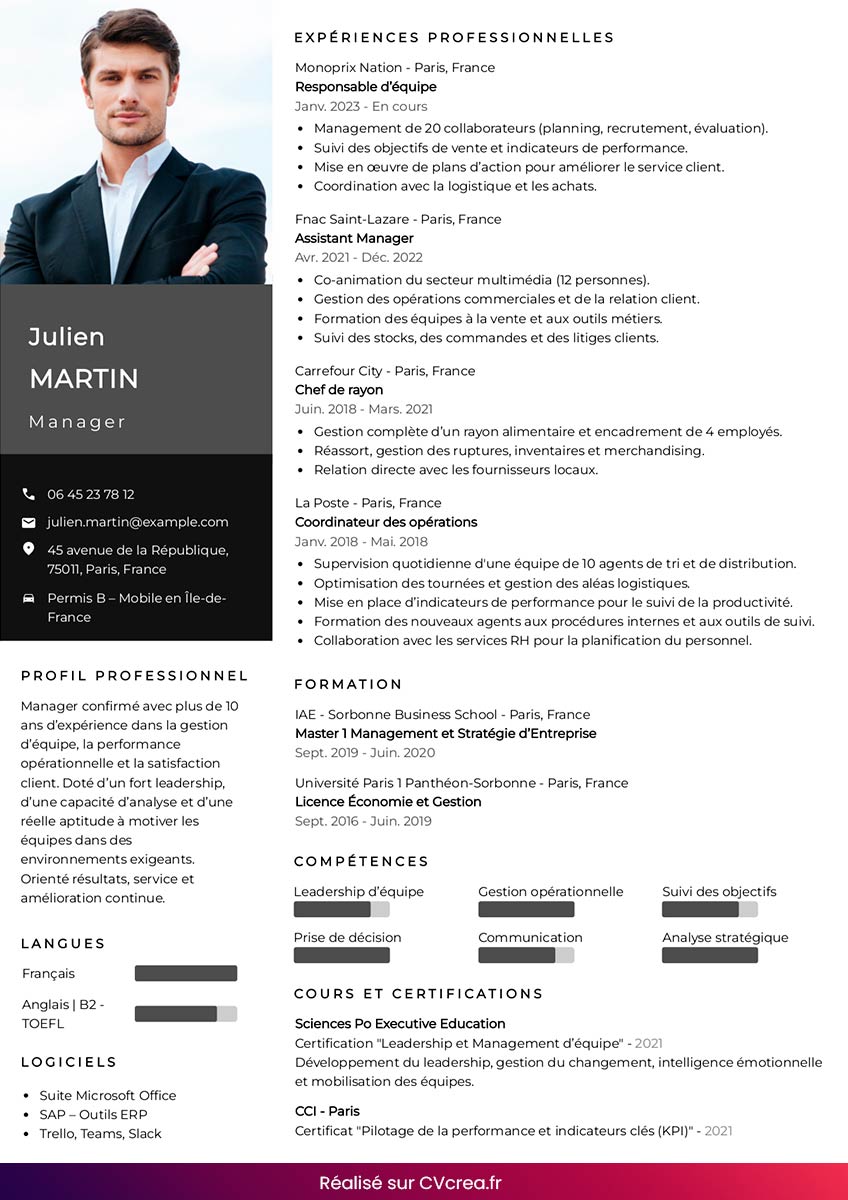 exemple cv manager