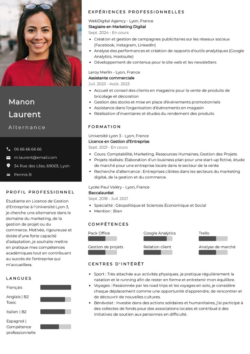 cv pour une alternance en BTS gratuit