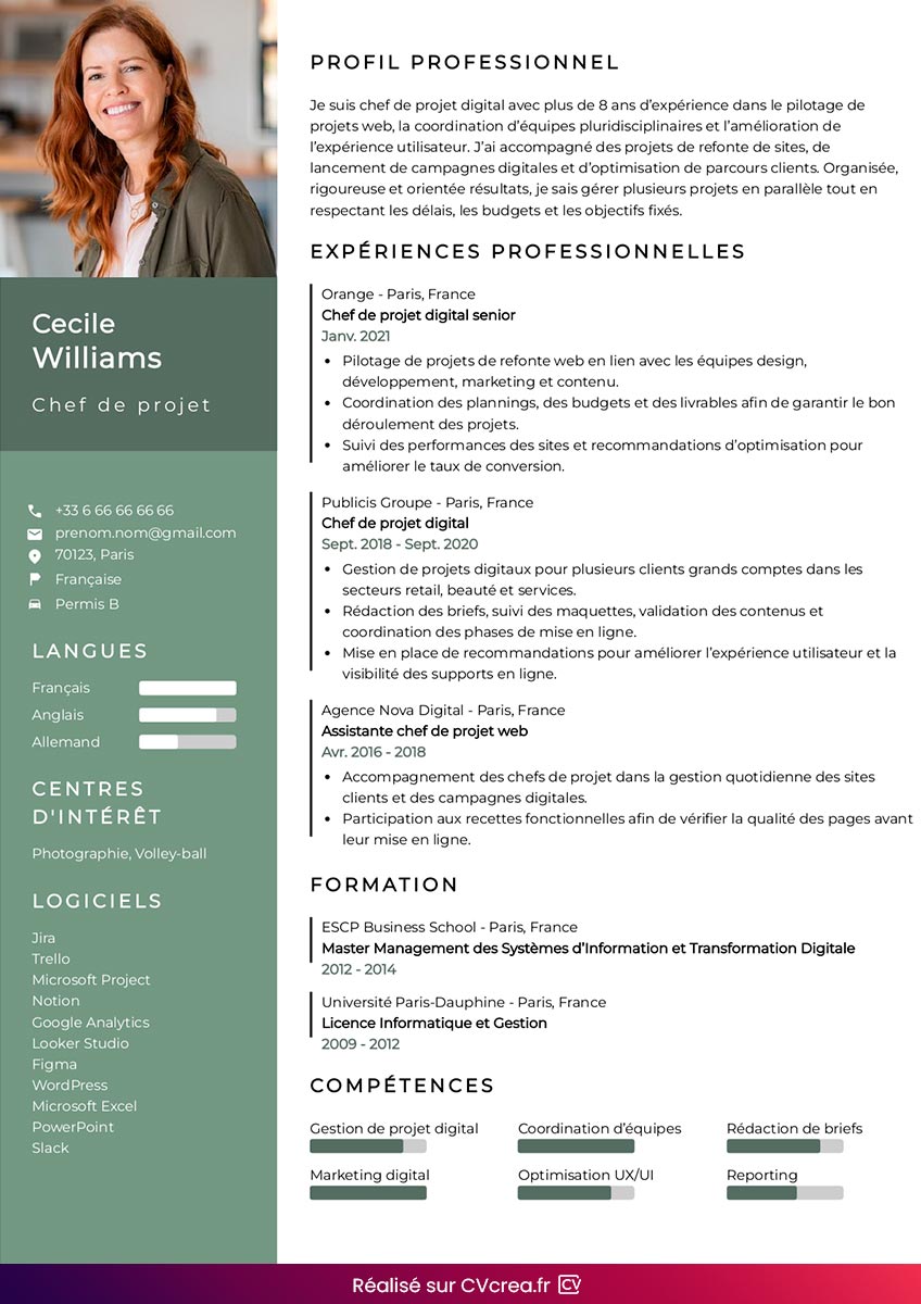 exemple cv chef de projet digital
