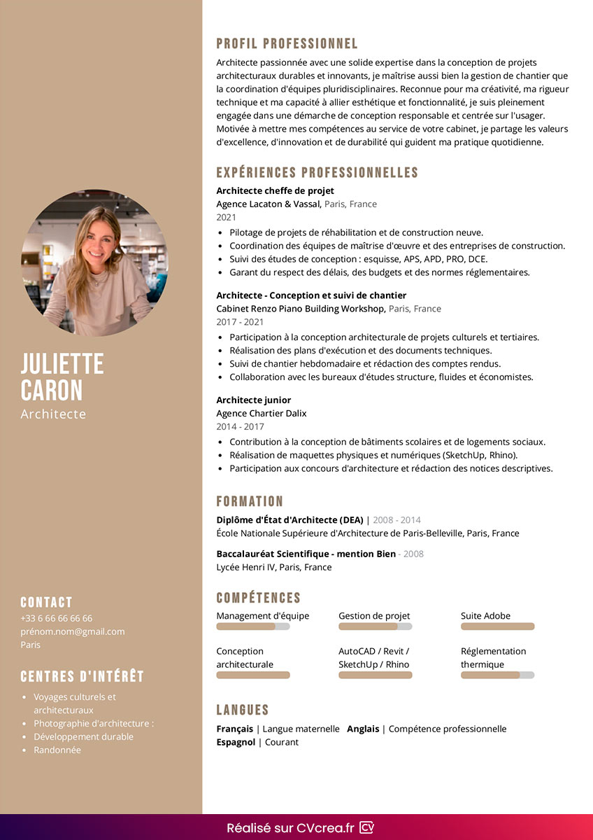 exemple de cv architecte a telecharger