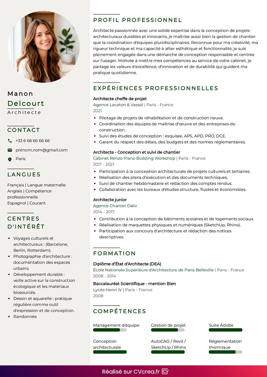 faire cv architecte en ligne