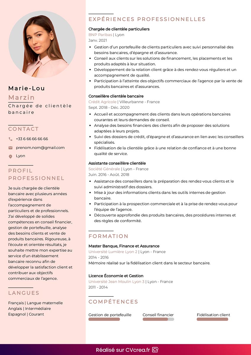 modele cv banquiere charge de clientele