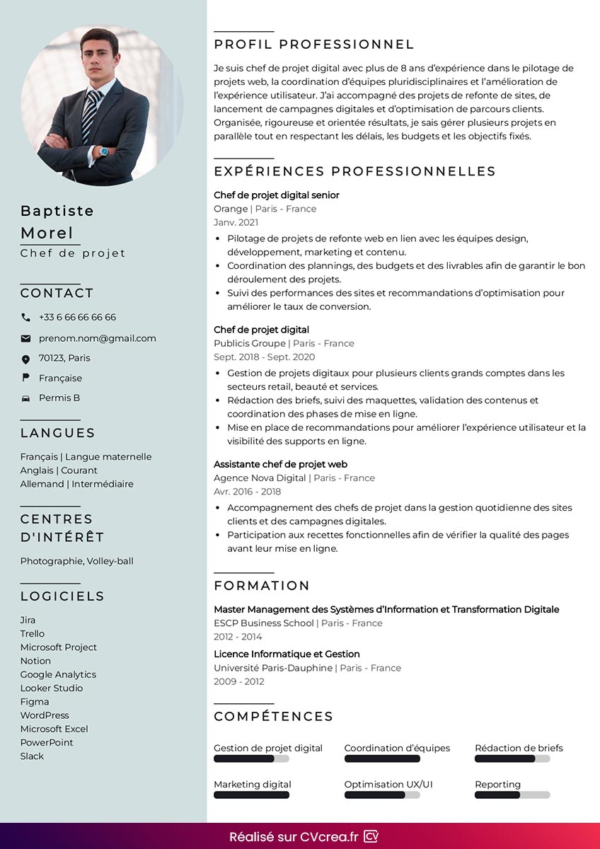 modele cv chef de projet avec ia