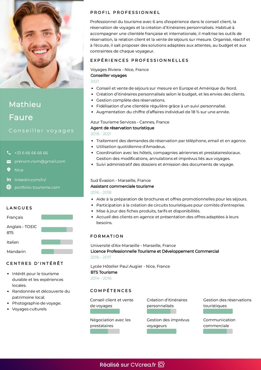 modele cv conseiller voyage tourisme