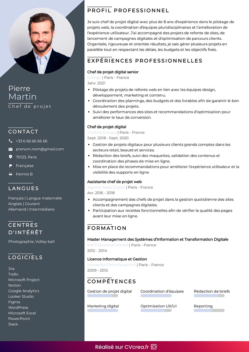 modele de cv chef de projet en ligne
