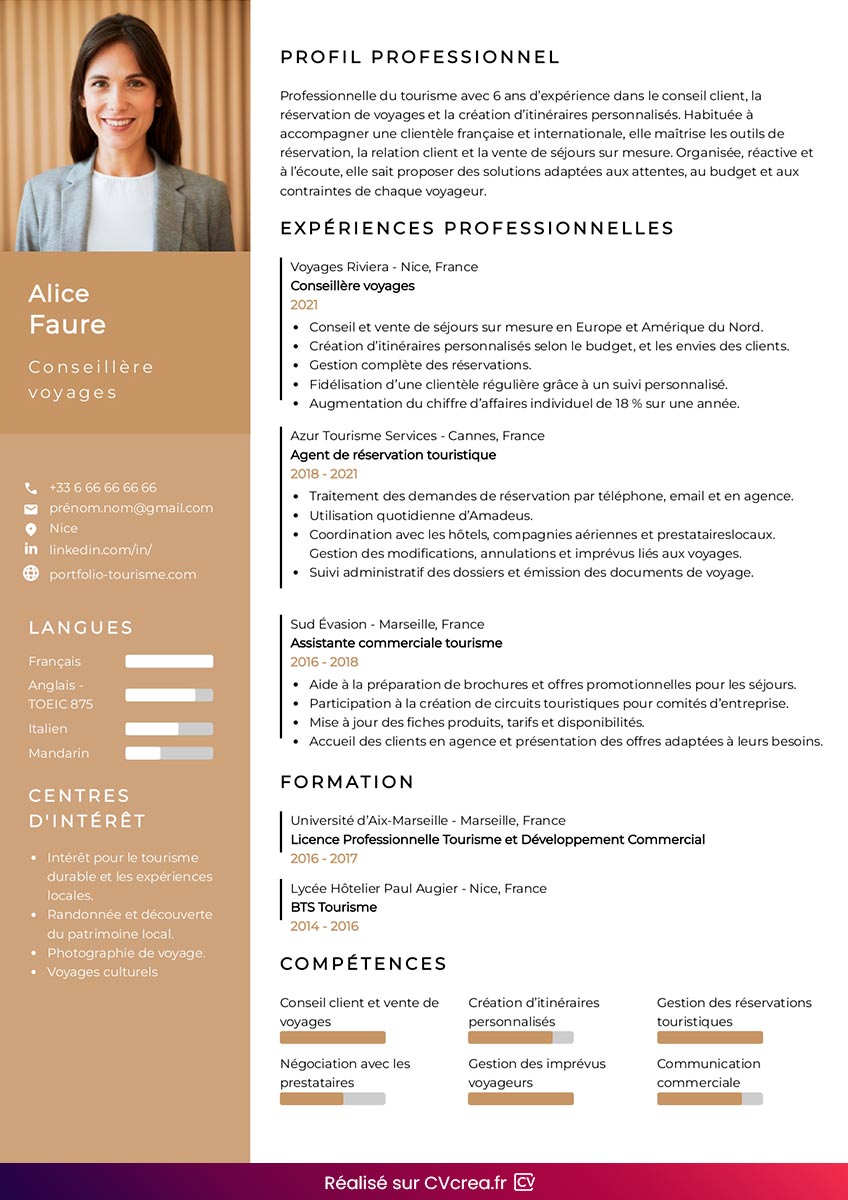 modele de cv tourisme en ligne