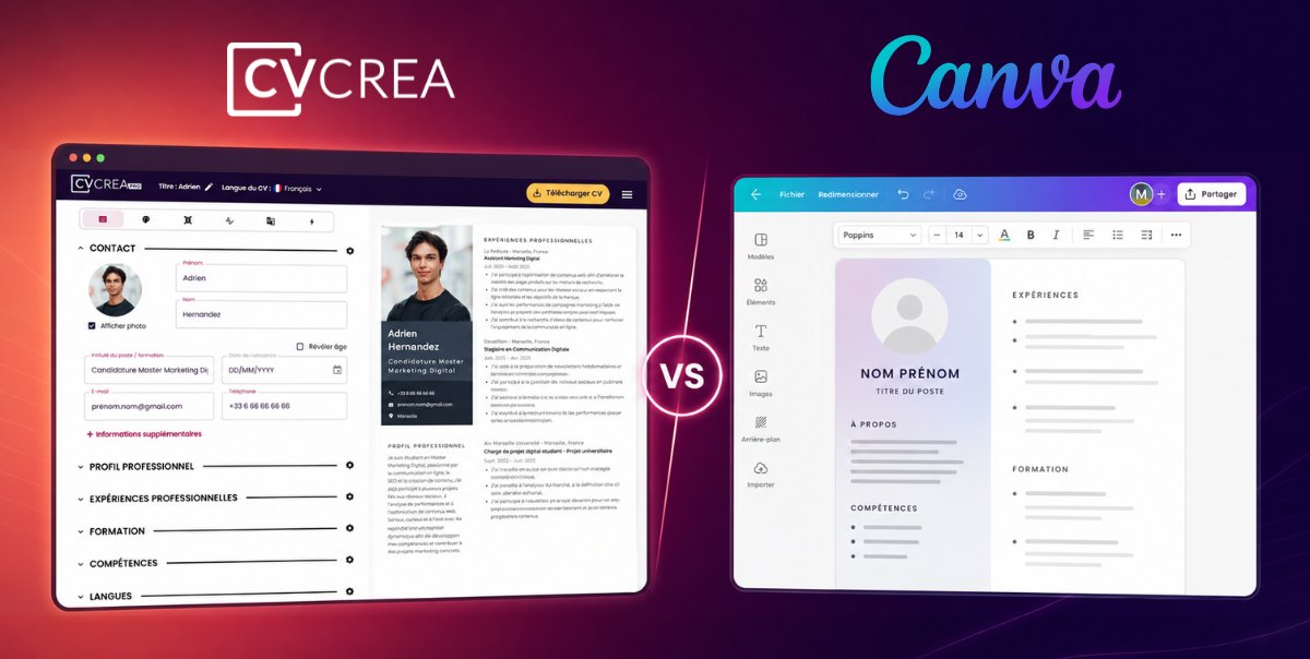 Comparaison entre CVcrea et Canva pour créer un CV compatible ATS