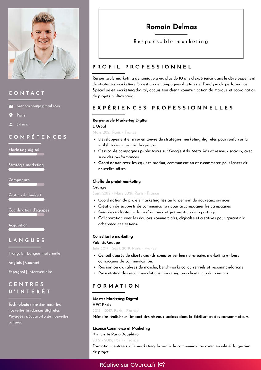 exemle de cv marketing en ligne