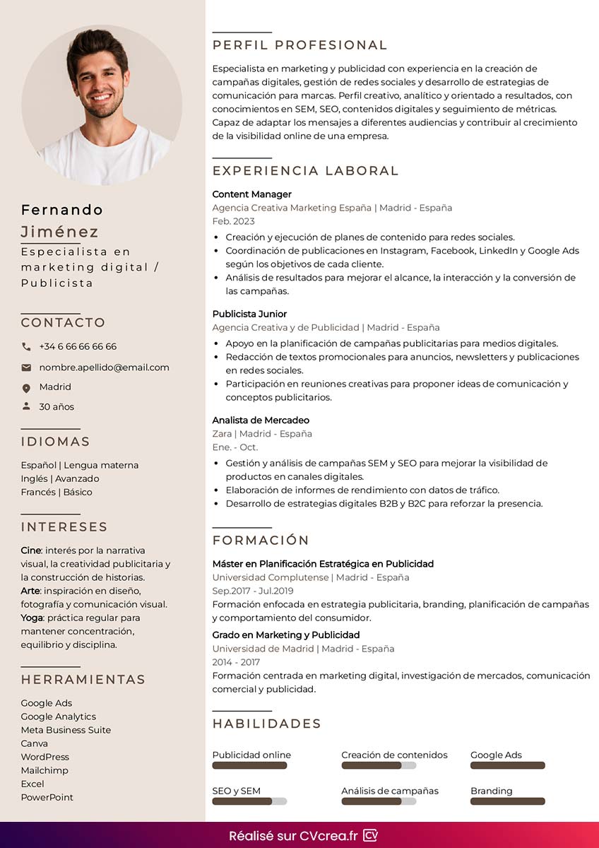 exemple de cv espagne optimise ats