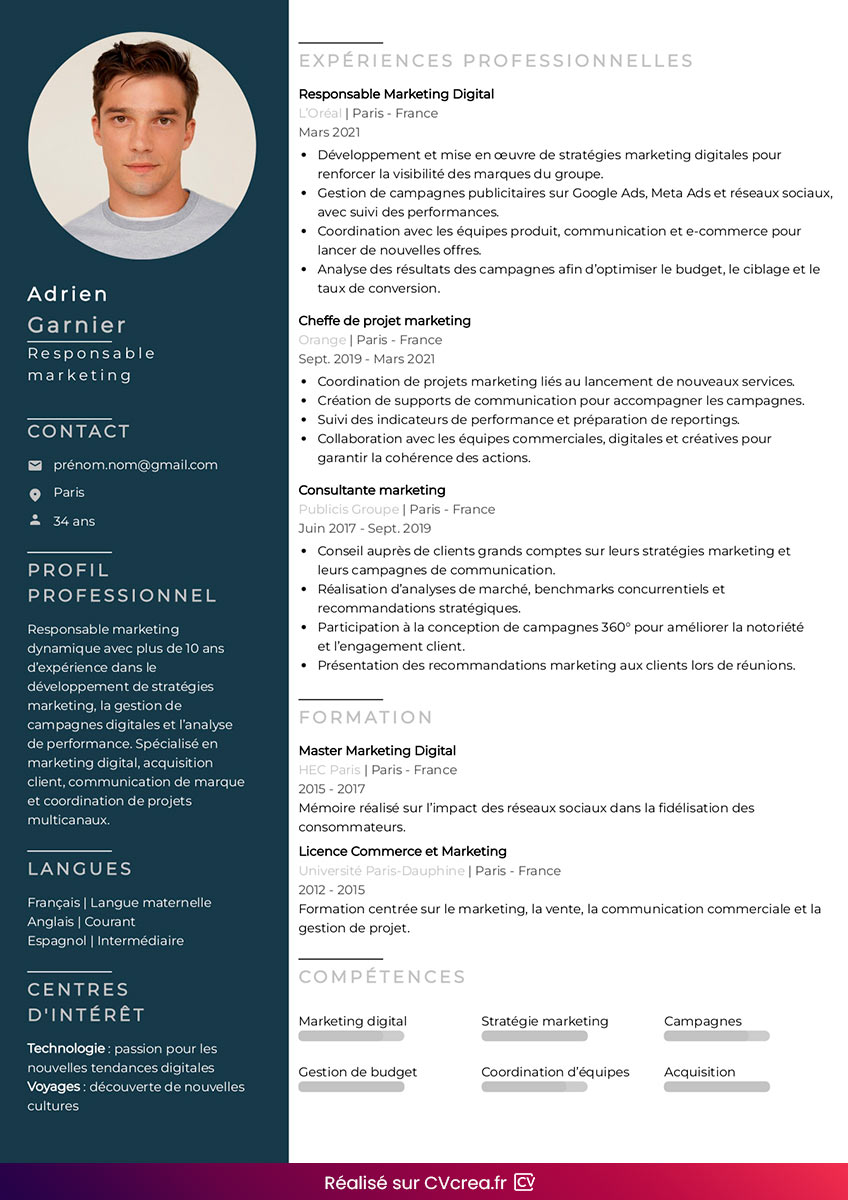 exemple de cv marketing a telecharger