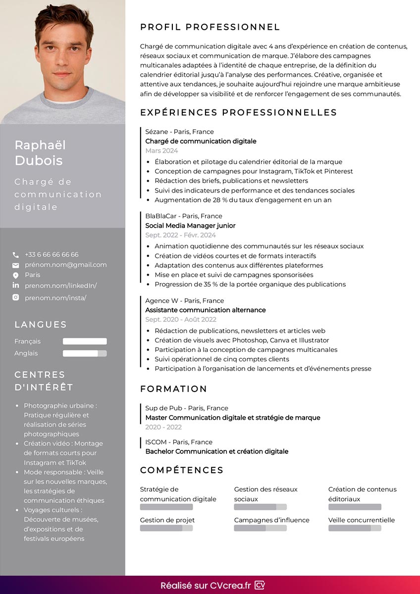 modele de cv charge de communication