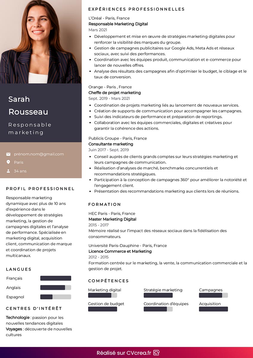 modele de cv responsable marketing
